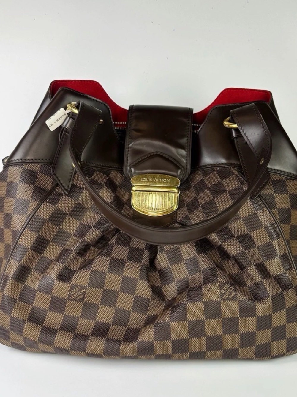 Louis Vuitton Damier Ebene Shoulder Bag with Red Lining and Gold Hardware
